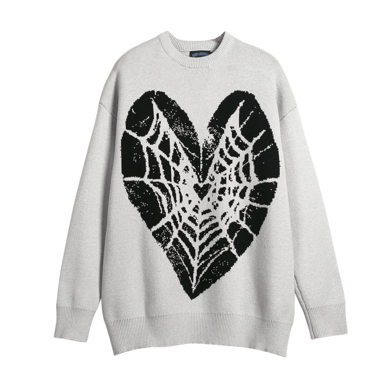 Women Sweater Heart-Shaped Spider Web Knitted Wool