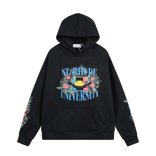 Rhude Hoodie Floral Letter Print Hooded Sweater