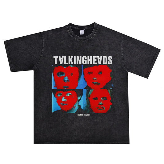 Rock Star T Shirt Talking Heads Band Washed Distressed T-shirt Loose Men's and Women's Same Style Short Sleeve