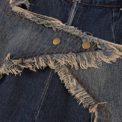 Men Jeans Patch Five-Pointed Star Straight Cat Raw-Cut Edges Loose