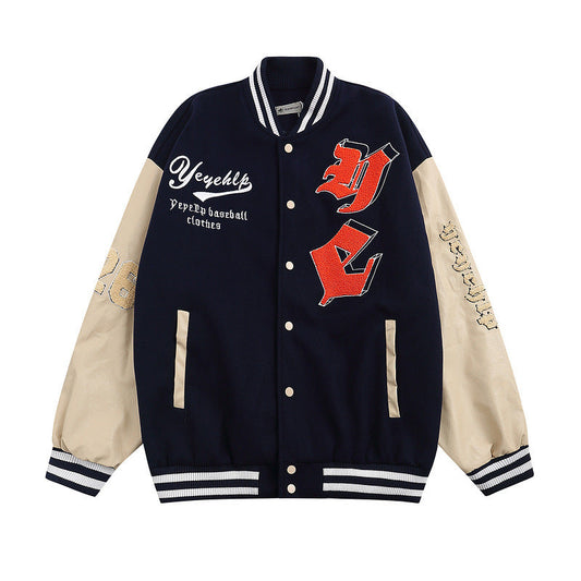 Women Jackets Stitching Color Blocking Baseball Uniform Oversize Vintage Cardigan