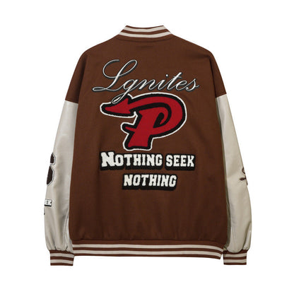 Women Jackets Vintage Flocking Embroidered Baseball Uniform PU Leather Jacket