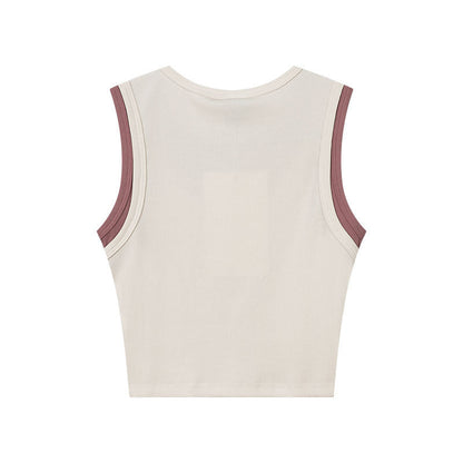 Women Vest Retro Contrast Color Sleeveless T-shirt