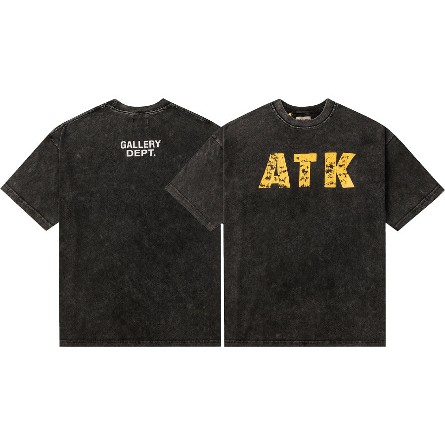 Gallery Dept T-Shirt Hand Painted Ink Splashing Alphabet Washed Retro Short Sleeve T-Shirt