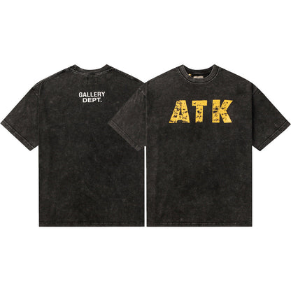 Gallery Dept T-Shirt Hand Painted Ink Splashing Alphabet Washed Retro Short Sleeve T-Shirt