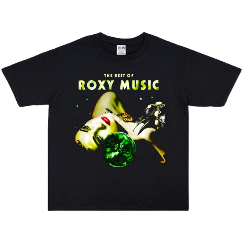 Rock Star T Shirt Roxy Music Locksey Music Band Character Washed Distressed T-shirt Loose Men and Women