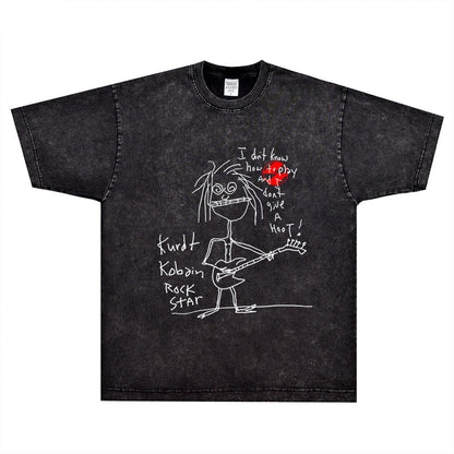 Rock Star T Shirt Kurt Cobain Rock Star T-shirt Kurt Curbain Cartoon Loose Short Sleeve