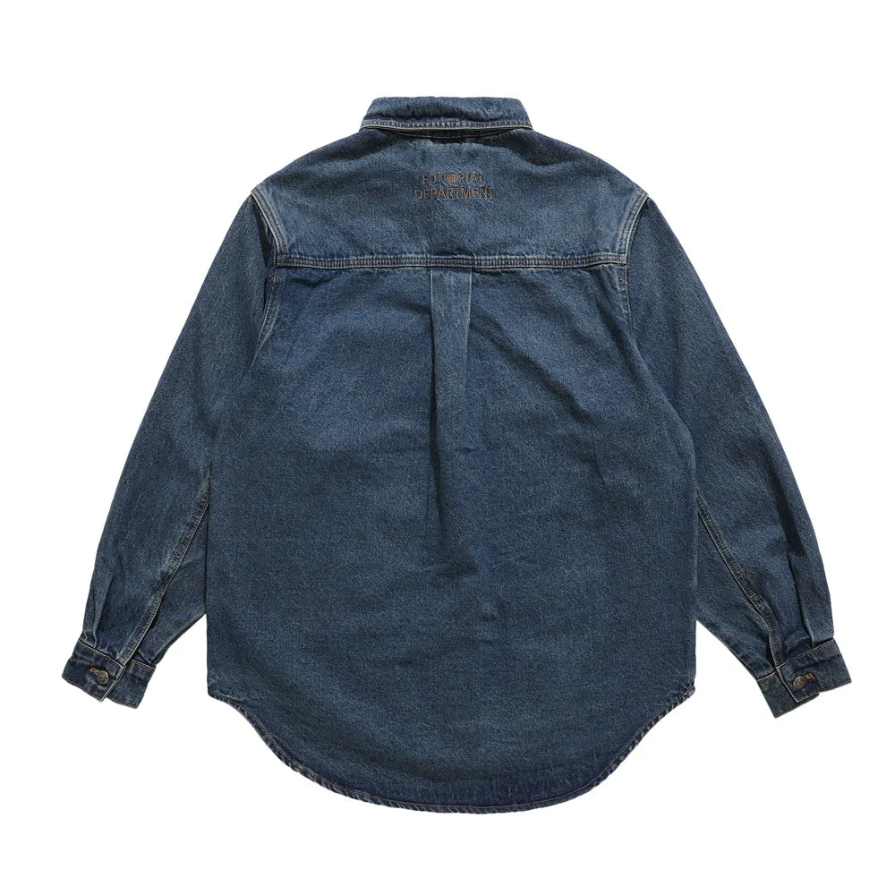 Men Jacket Coat Ripped Denim Jacket Embroidered Workwear Jacket
