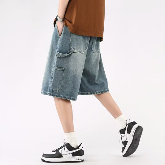 Men Jeans Denim Shorts Men's Summer Casual Wide-Leg Pants
