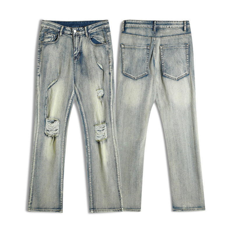 Men Jeans Ripped Jeans for Men and Women Loose Retro Straight-Leg Pants