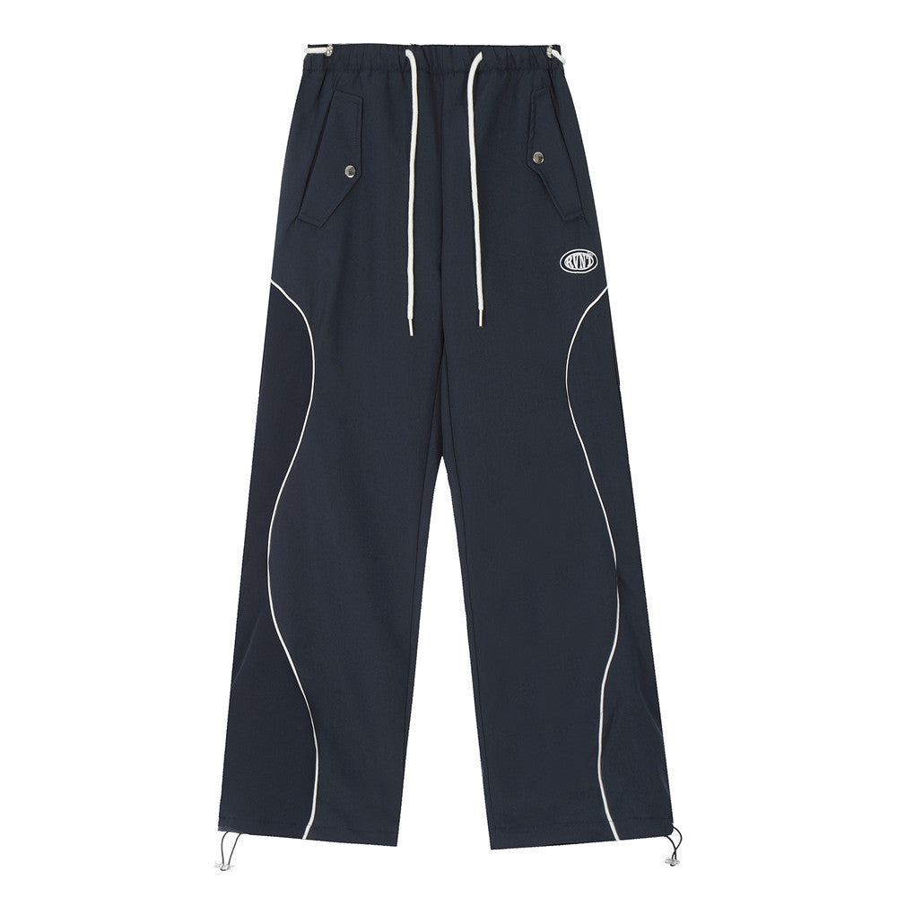 Men Sweatpants Leisure Sports Tactical Pants Loose Straight Trousers Feet Drawstring Jogger Pants