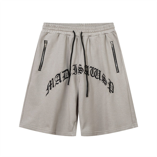 Men Shorts Embroidered Casual Shorts Zipper Sports