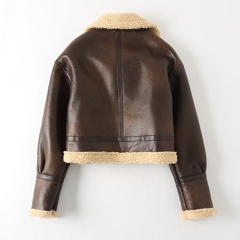 Women Cotton Coat Fleece-lined Thick Loose Lamb Wool Coat