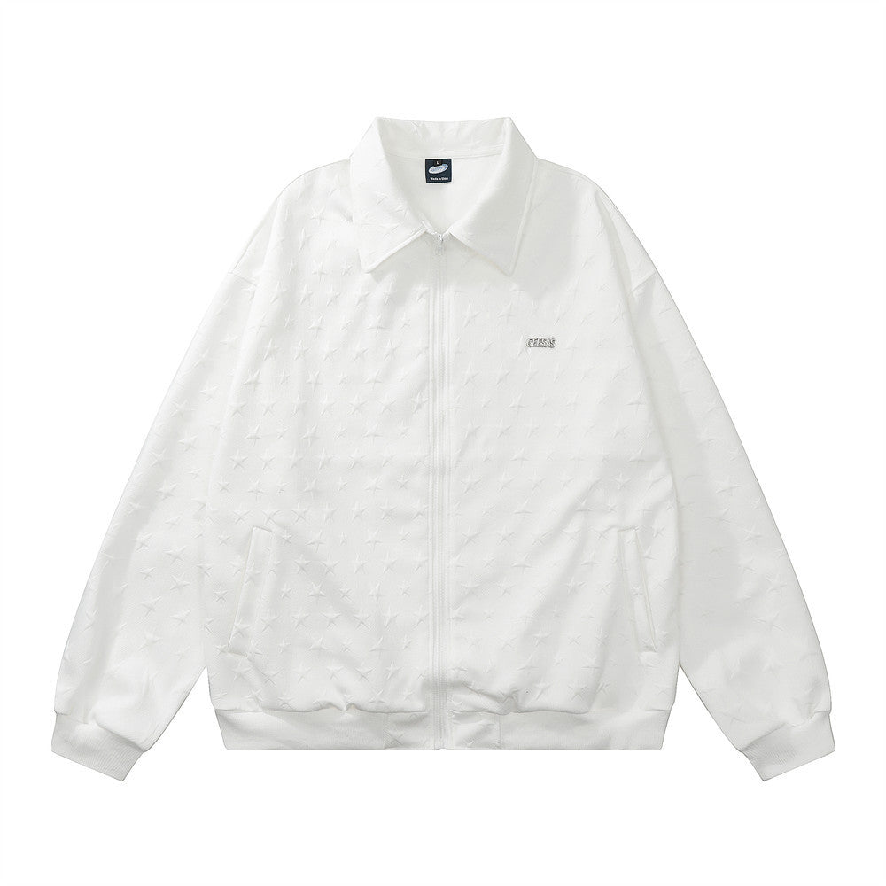 Men Jacket Coat Spring and Autumn Loose-Fitting Solid Color Long Sleeves Lapel Loose Zip Coat