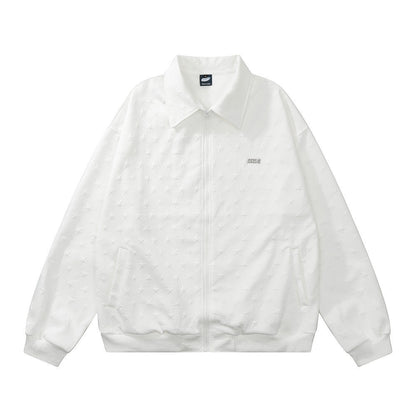 Men Jacket Coat Spring and Autumn Loose-Fitting Solid Color Long Sleeves Lapel Loose Zip Coat