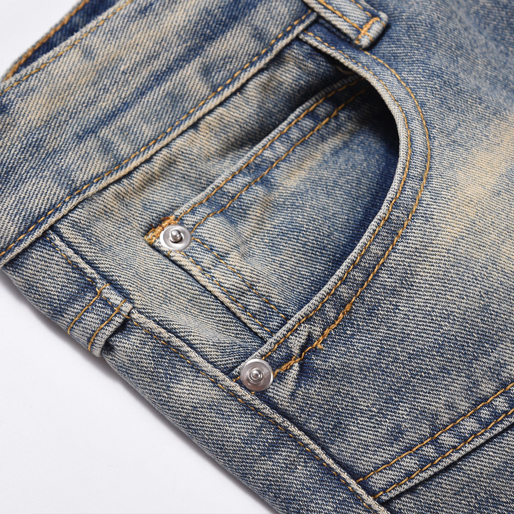 Men Jeans Ripped Distressed Pleated