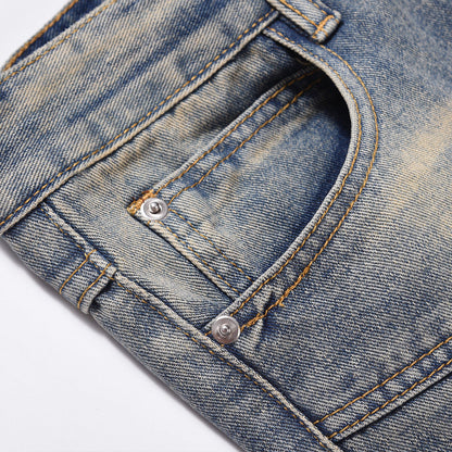 Men Jeans Ripped Distressed Pleated