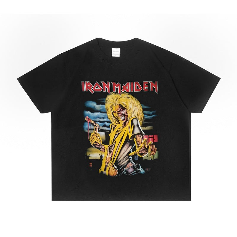 Rock Star T Shirt Iron Maiden Band Rock Retro Distressed T-shirt Loose