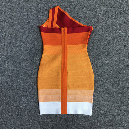 Women Evening Dress Rainbow Dress Striped Sheath Bandage One-Piece Dress Dress