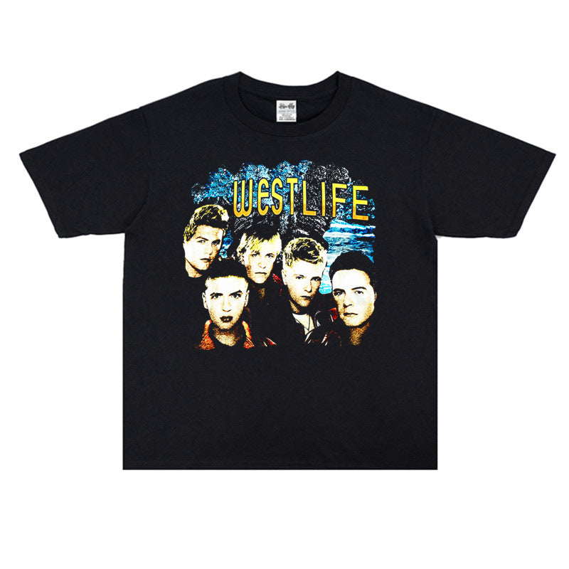 Rock Star T Shirt Westlife Xicheng Boy Washed Distressed T-shirt Short Sleeve Loose Cotton