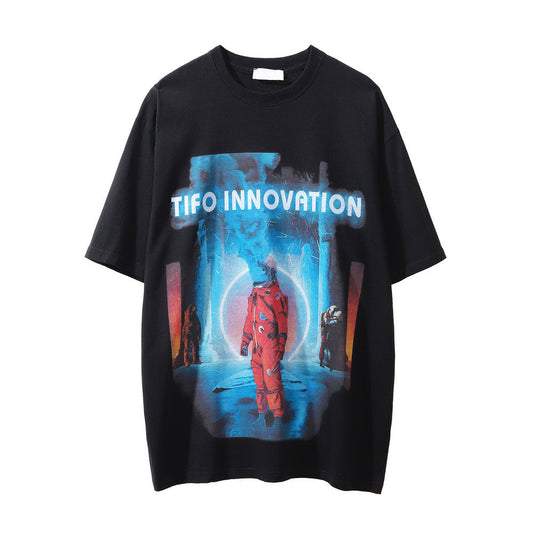 Men Vintage T-Shirt Printed Men's Short-Sleeved T-shirt round Neck Summer Loose