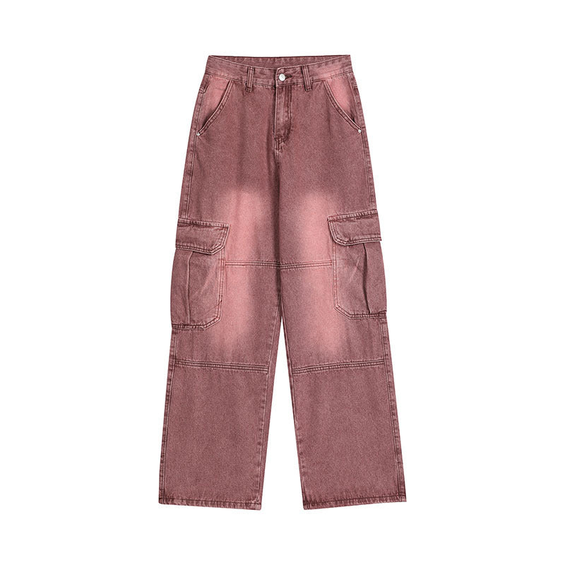 Men Jeans Retro Loose Wide-Leg Straight Trousers