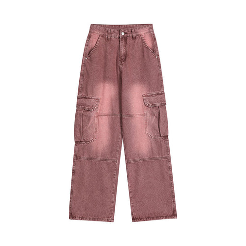 Men Jeans Retro Loose Wide-Leg Straight Trousers