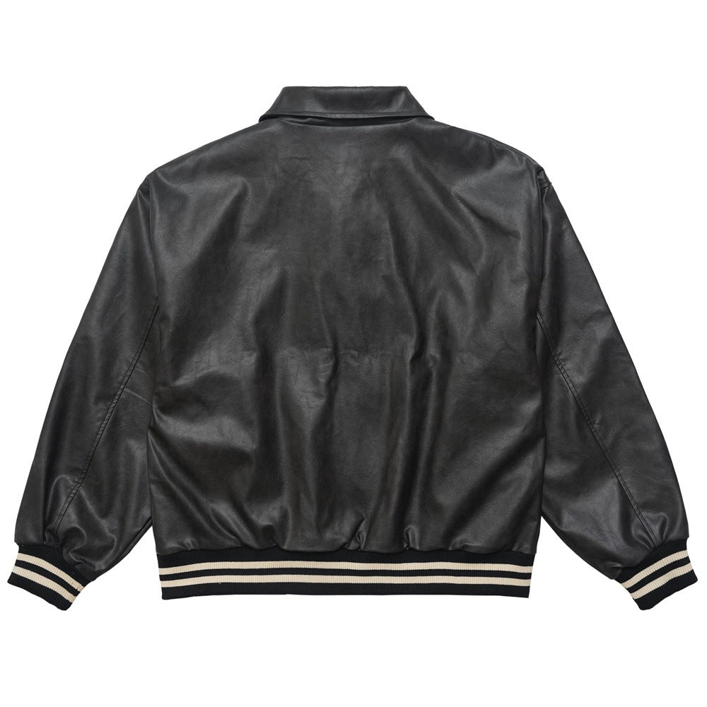 Men Jacket Coat Washed and Worn Leather Jacket Locomotive Style Embroidered Letters PU Leather Coat Autumn