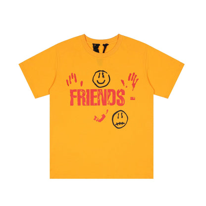 Vlone T Shirts Smiley Face Bleeding V Short Sleeve T-shirt Men and Women High Street Hip Hop Loose Half Sleeve