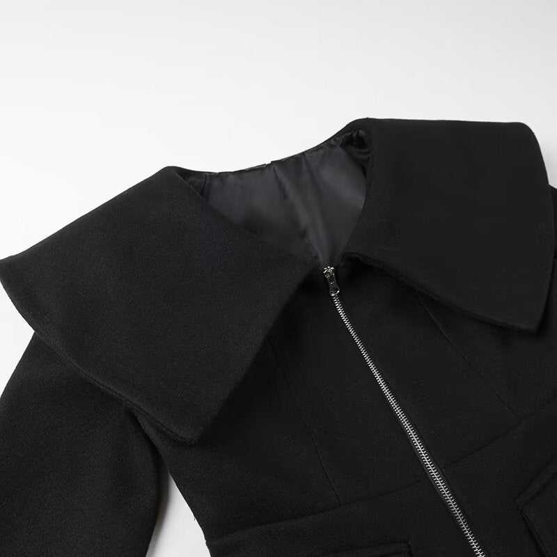 Women Tops Spring/Summer Lapel Zipper V-neck Short Coat Solid Color Top