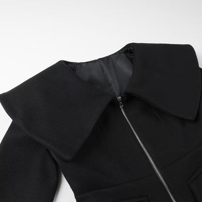 Women Tops Spring/Summer Lapel Zipper V-neck Short Coat Solid Color Top