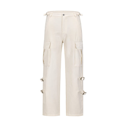 Men Sweatpants Vintage Large Pocket Overalls Loose Casual Straight-Leg Wide Leg Pants Trousers