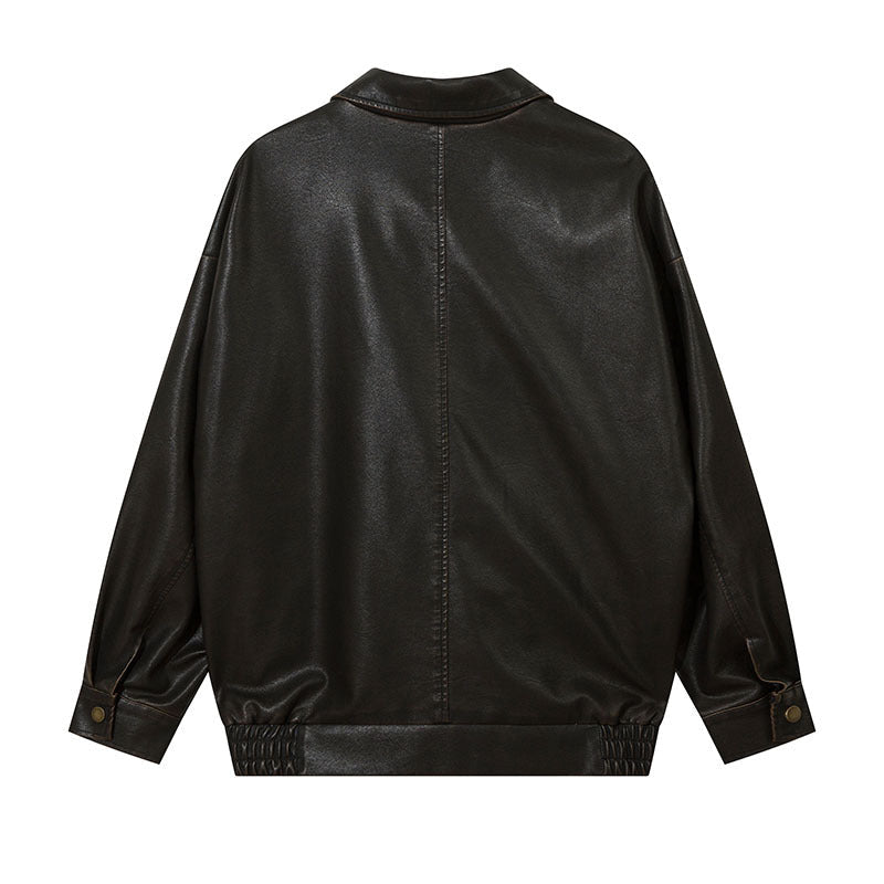 Women Jackets Vintage Distressed PU Leather Jacket