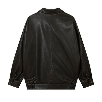 Women Jackets Vintage Distressed PU Leather Jacket