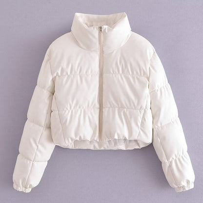 Women Cotton Coat Winter Loose Slimming Thickened PU Leather