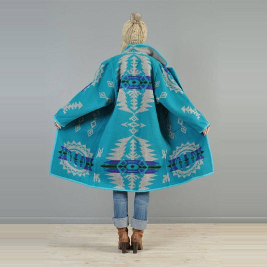 Women Trench Coat Fall and Winter Lapels Printed Casual Printed Jacket