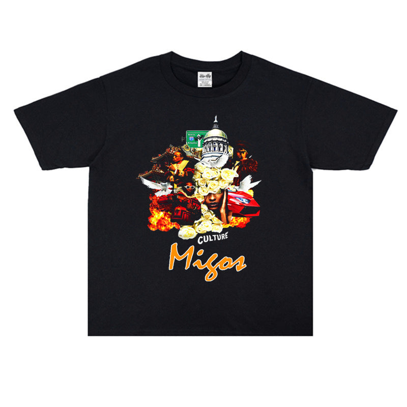 Rock Star T Shirt Polo Club American Rap Combination Mios Character Printed T-shirt Short Sleeve Loose Men and Women