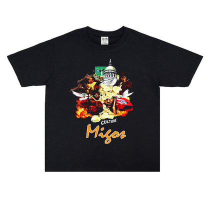 Rock Star T Shirt Polo Club American Rap Combination Mios Character Printed T-shirt Short Sleeve Loose Men and Women