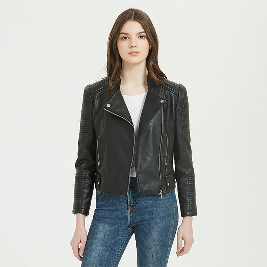 Women Leather Jacket Short Jacket Zipper Casual Cotton Line Pu Short Coat Motorcycle Clothing