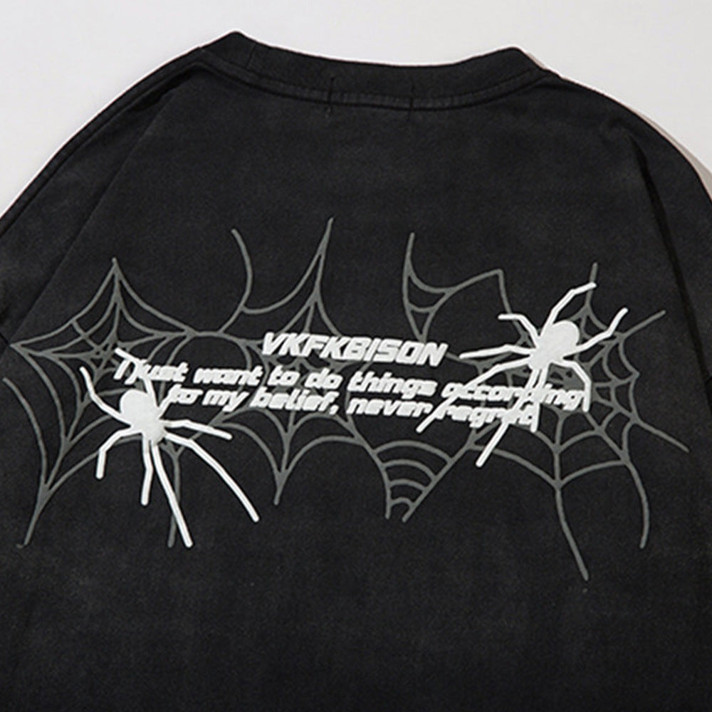 Men Long Sleeve T-shirt Dark Style Personality Spider Print