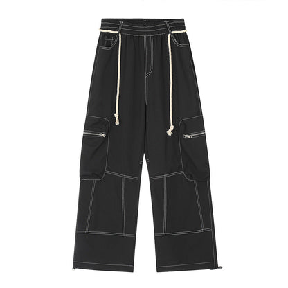 Men Sweatpants Workwear Pants Men's Multi-Pocket Straight-Leg Wide-Leg Pants