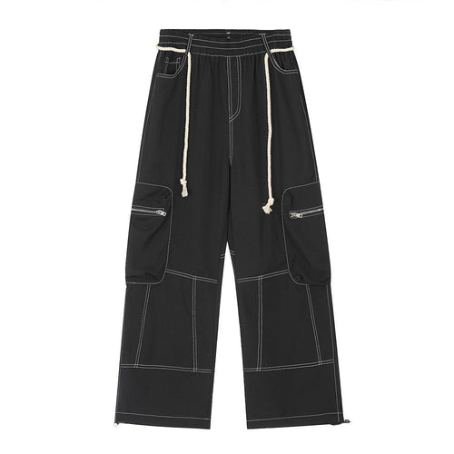 Men Sweatpants Workwear Pants Men's Multi-Pocket Straight-Leg Wide-Leg Pants