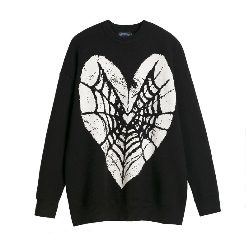 Women Sweater Heart-Shaped Spider Web Knitted Wool