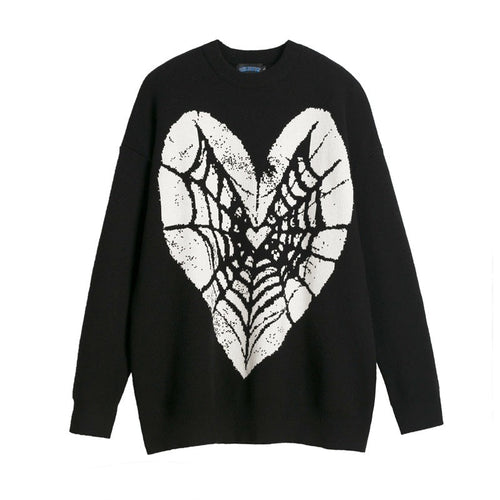Women Sweater Heart-Shaped Spider Web Knitted Wool