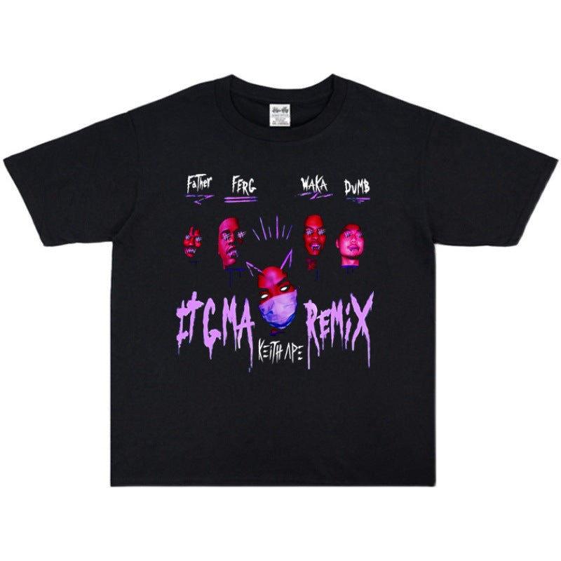 Rock Star T Shirt Keith AP D Ash Hip Hop Washed Distressed T-shirt Short Sleeve Men and Women