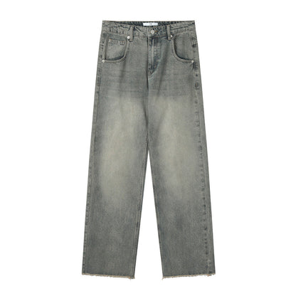 Men Jeans Faded Loose Burrs Casual