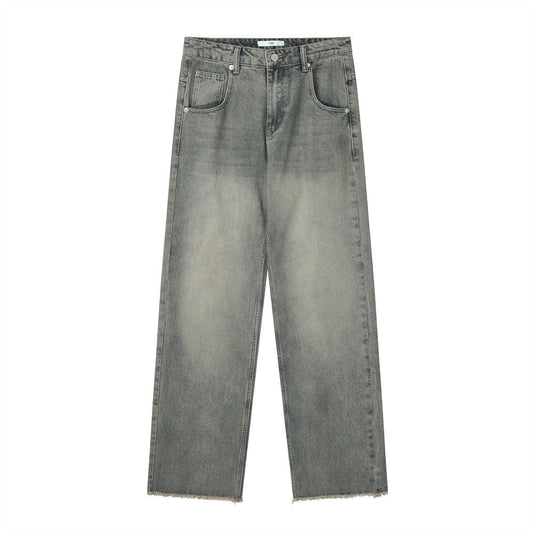 Men Jeans Faded Loose Burrs Casual