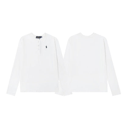Ralph Lauren Coat LF Home Ralph Lauren Embroidered Small Label Henley Shirt Button Top Long Sleeve Casual