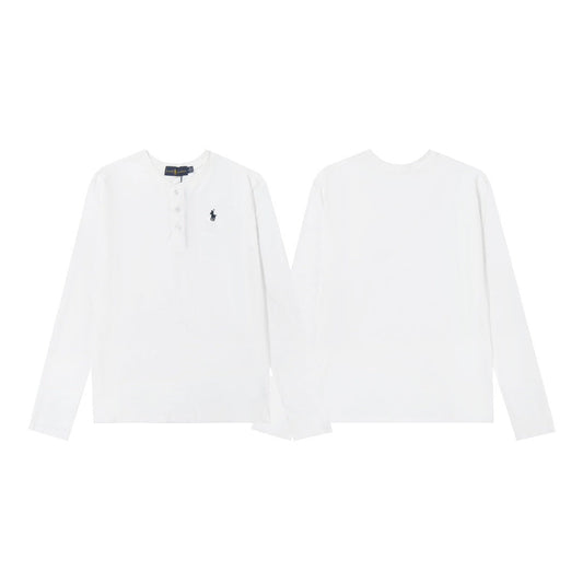 Ralph Lauren Coat LF Home Ralph Lauren Embroidered Small Label Henley Shirt Button Top Long Sleeve Casual