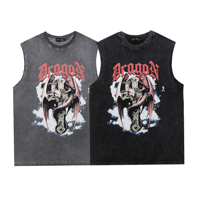 Men's Vest Washed Distressed Sleeveless T-shirt Men's Oversize Loose Vest